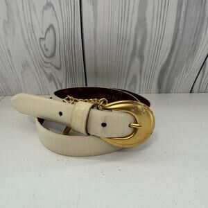 Vintage 1980s Ivory Gold Buckle Jones New York Belt Made in Taiwan